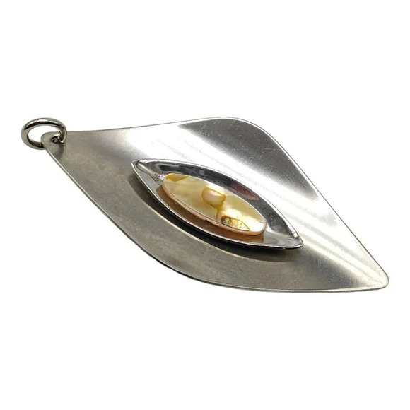Sheffield England Stainless Steel Abalone Shell Pendant Vintage 1970s - Picture 2 of 7